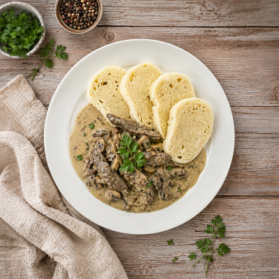 Proteinové nudličky na žampionech